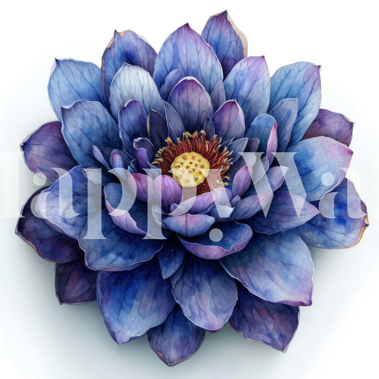 Blue lotus flower design with purple petals and yellow center wallpaper