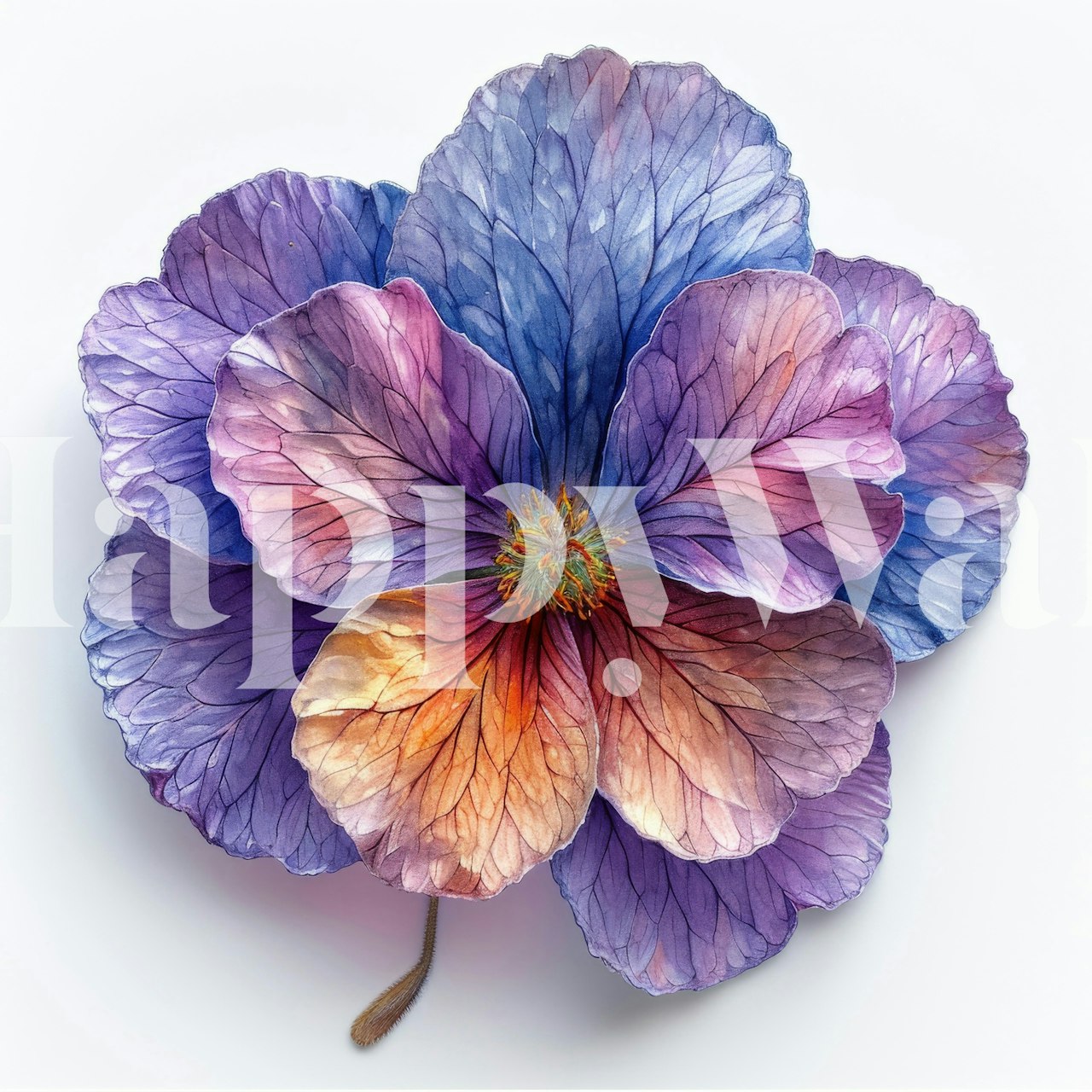 Large purple floral design with shades of pink and orange watercolor wallpaper