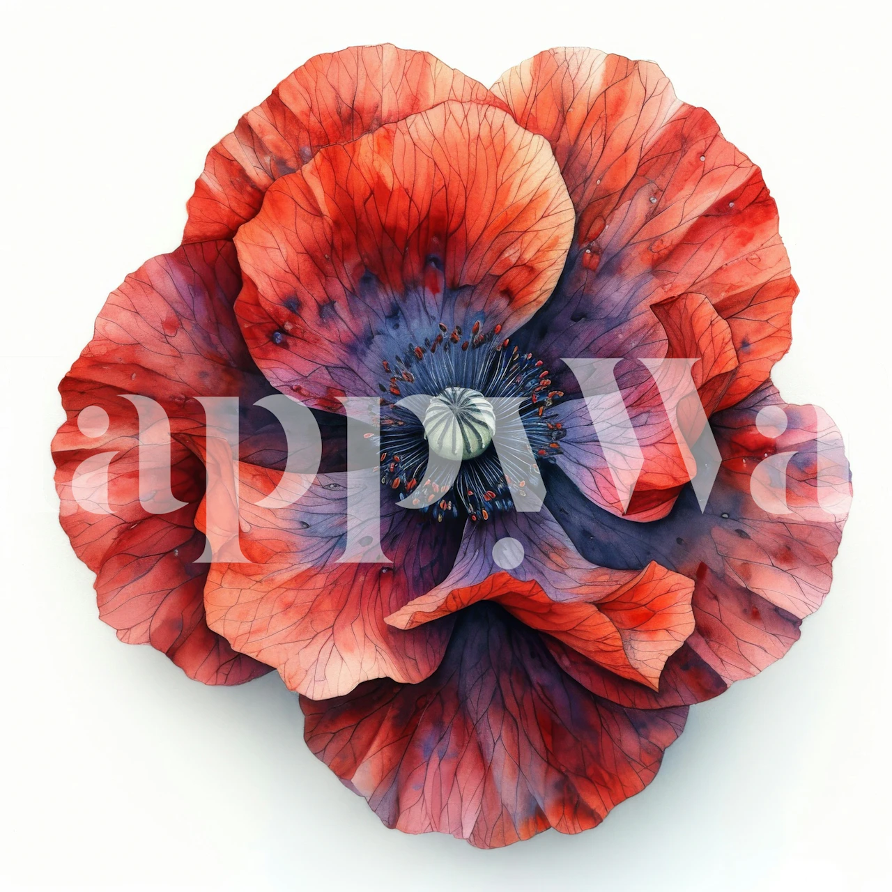 Large red and purple flower wallpaper in detailed illustration style