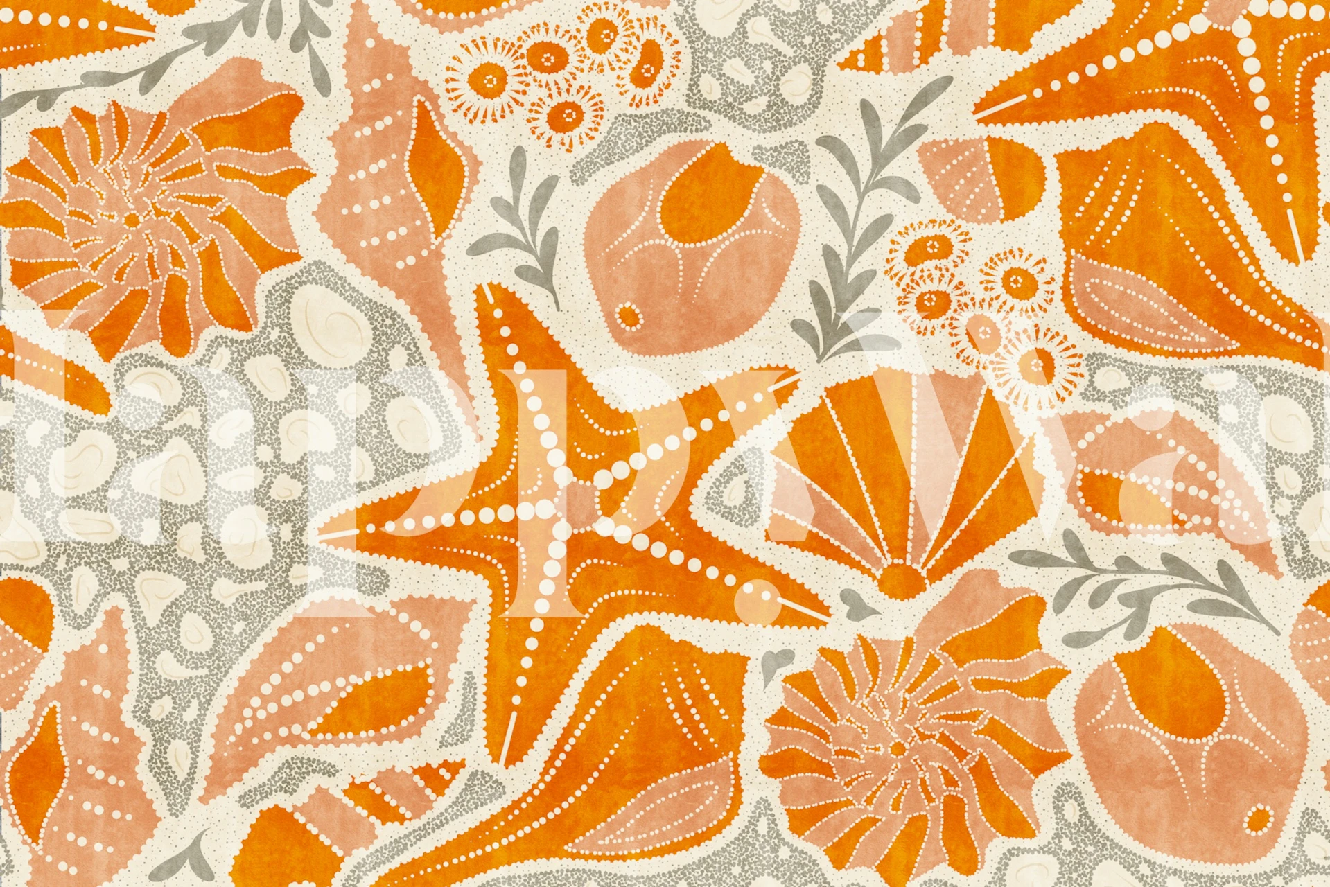 Fleurs et étoiles de mer orange et grises wallpaper