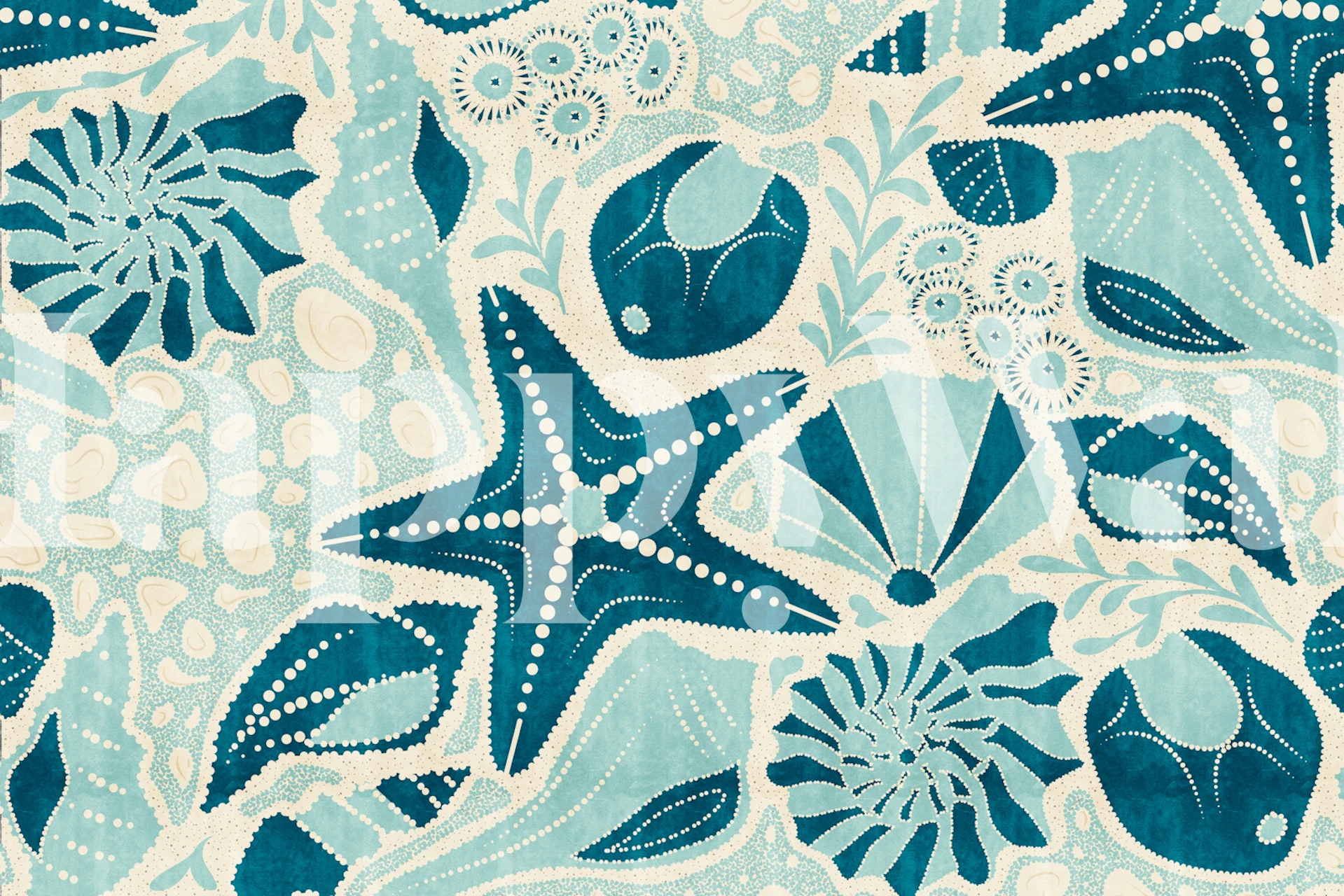 Ocean-themed blue wallpaper in a room