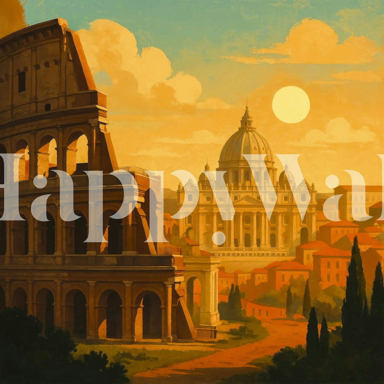Golden Rome at Sunset wallpaper in a room
