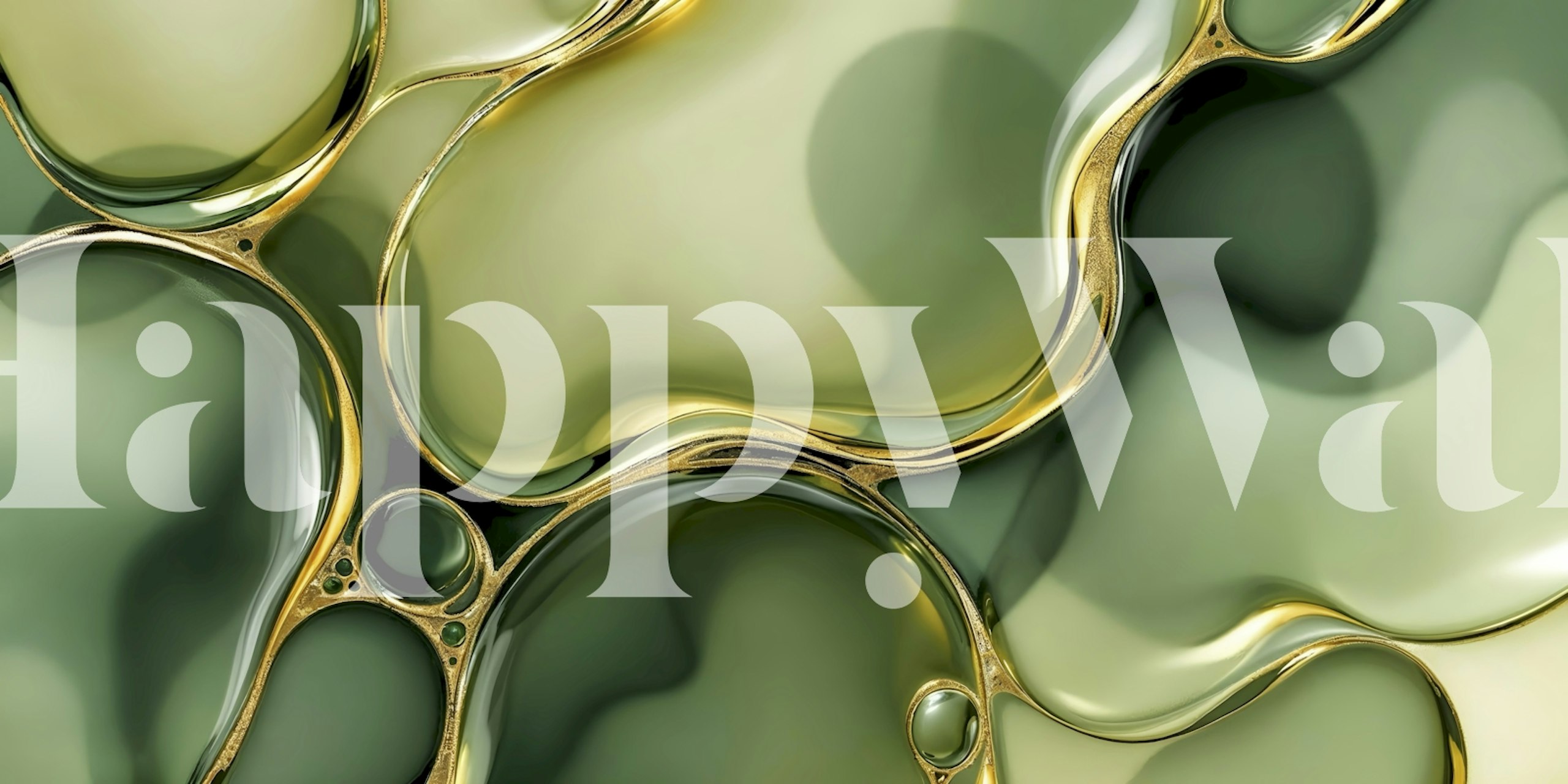 Abstract fluid green and gold pattern wallpaper