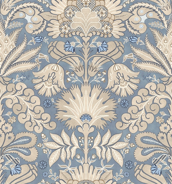 Botanic Damask Cream Slate Blue Grey