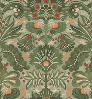 Botanic Damask Olive Sage Green Red Orange tapet