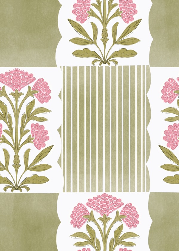 Block Print Style Vintage Floral