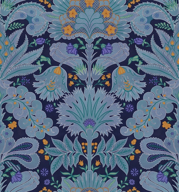 Botanic Damask Iris Blue Purple Saffron