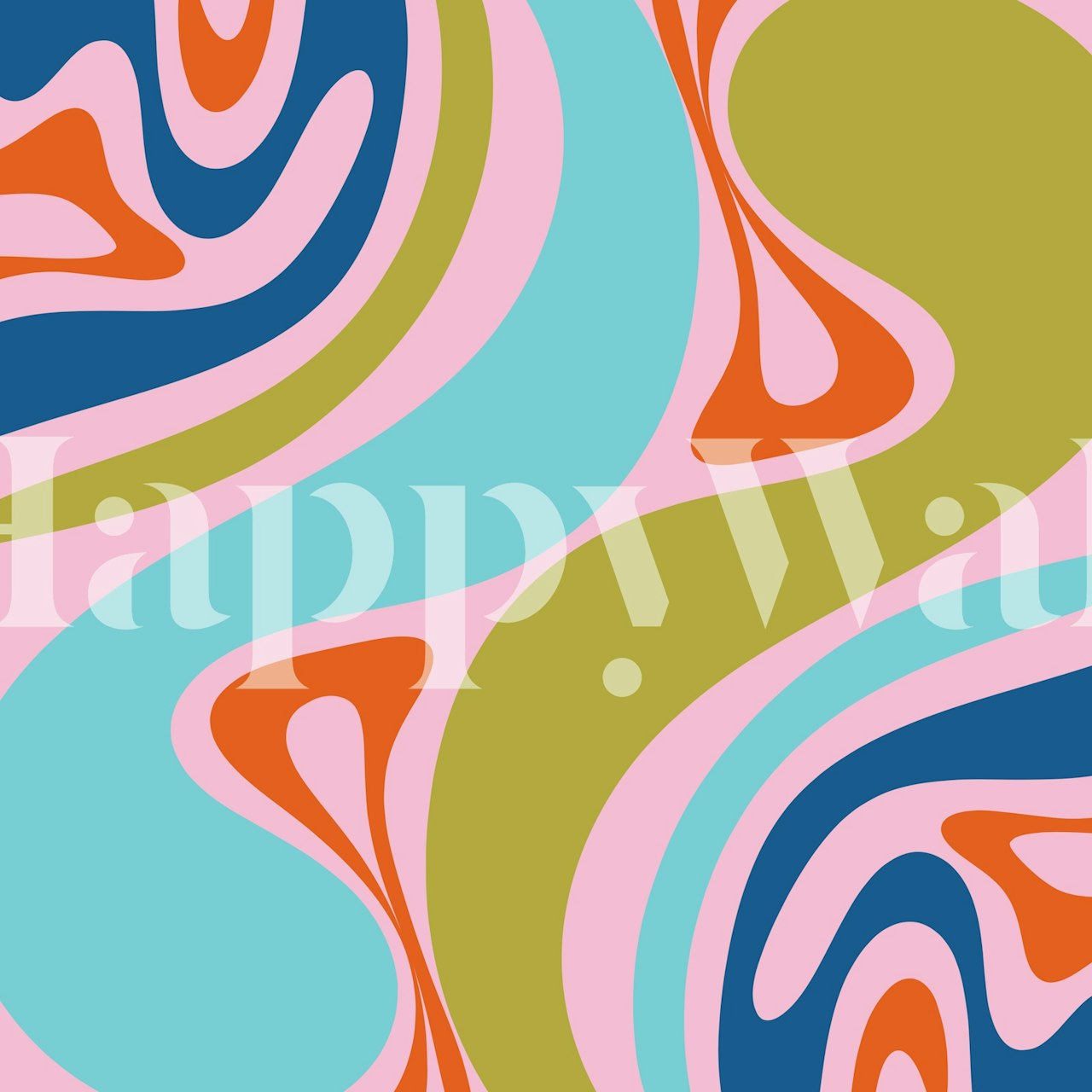 Retro abstract wallpaper design with colorful swirls in pink, blue, orange, and green tones