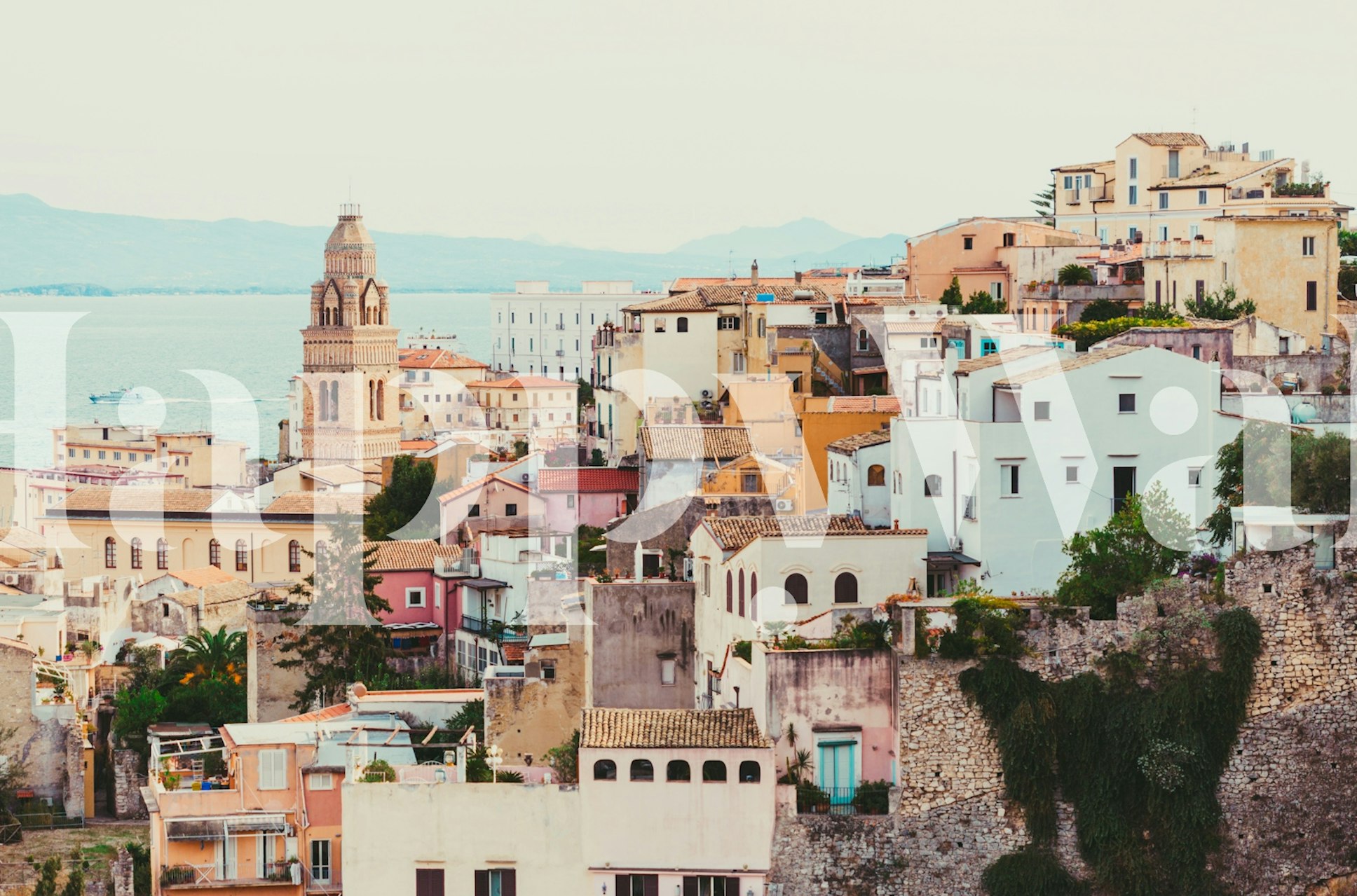 Mediterranean Italian village view wallpaper in room