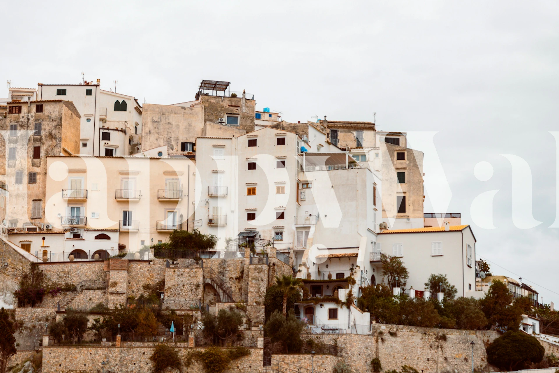 Charming Italian coastal architecture wallpaper in a room