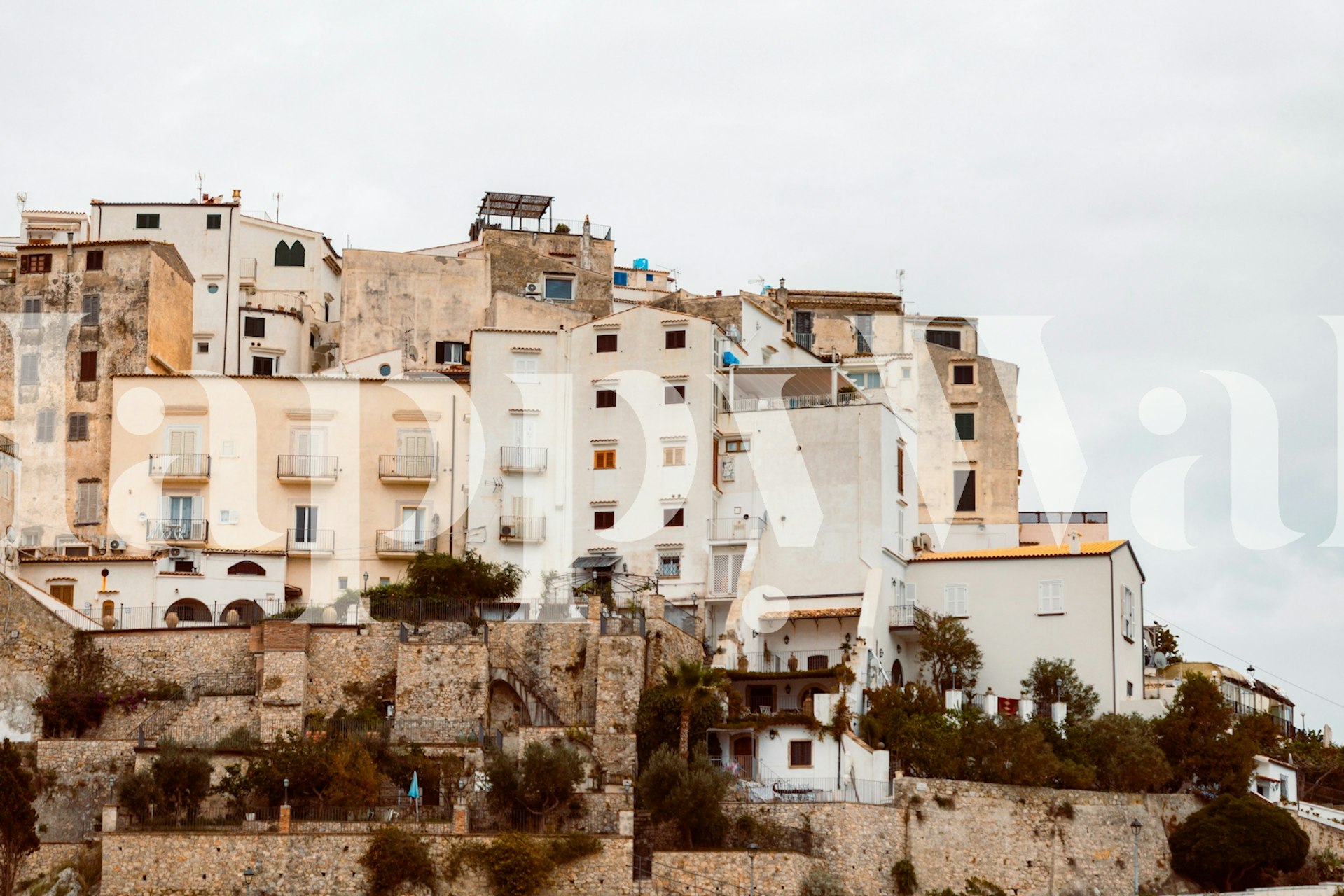 Charming Italian coastal architecture wallpaper in a room