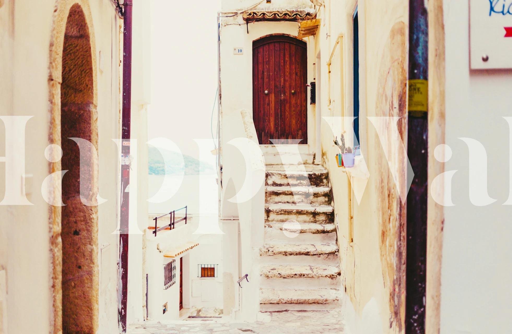 Rustic Italian Coastal Doorway wallpaper in a room