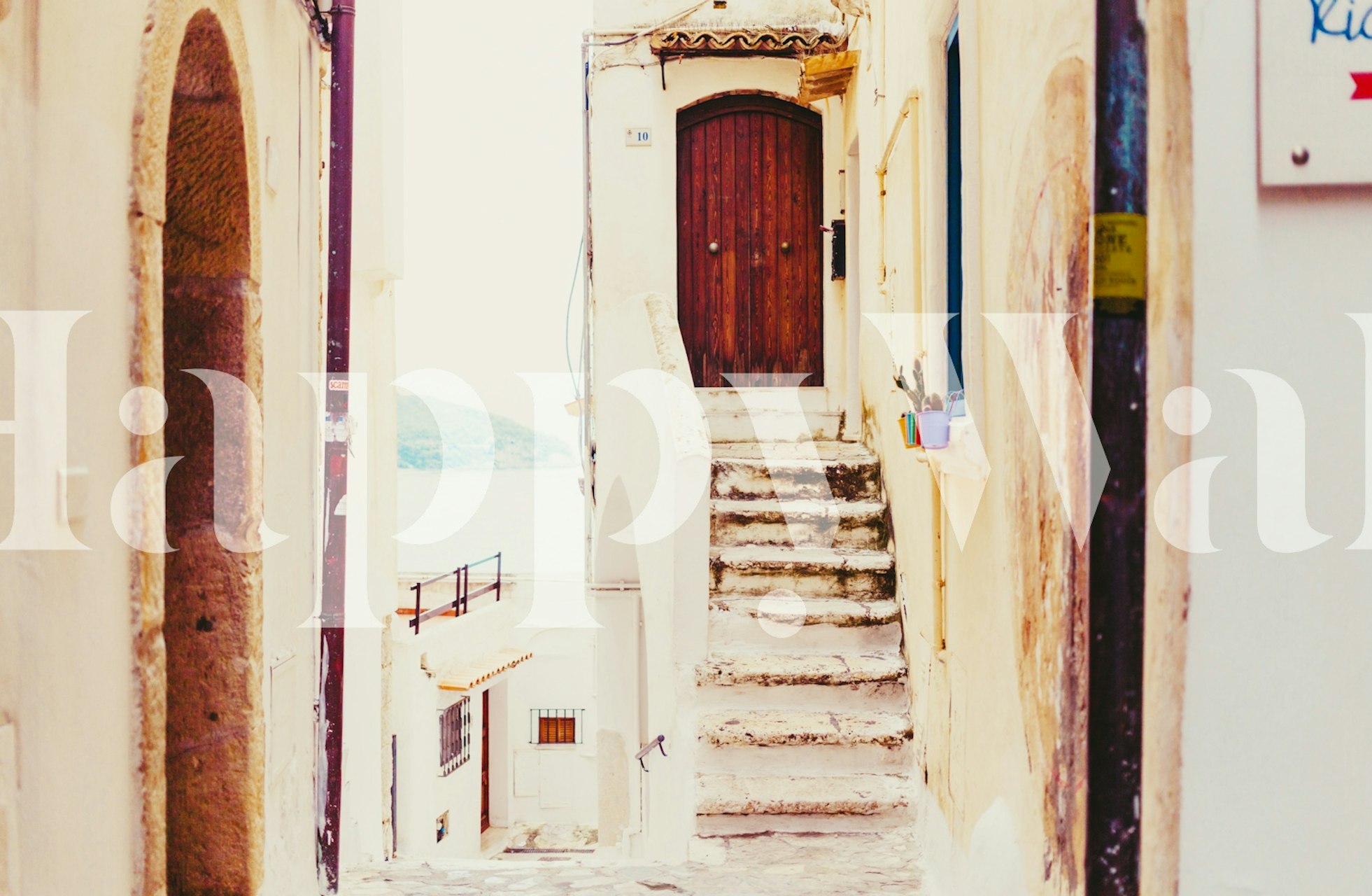 Rustic Italian Coastal Doorway wallpaper in a room