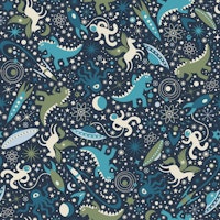 Space Adventure with Monsters - teal navy tapete