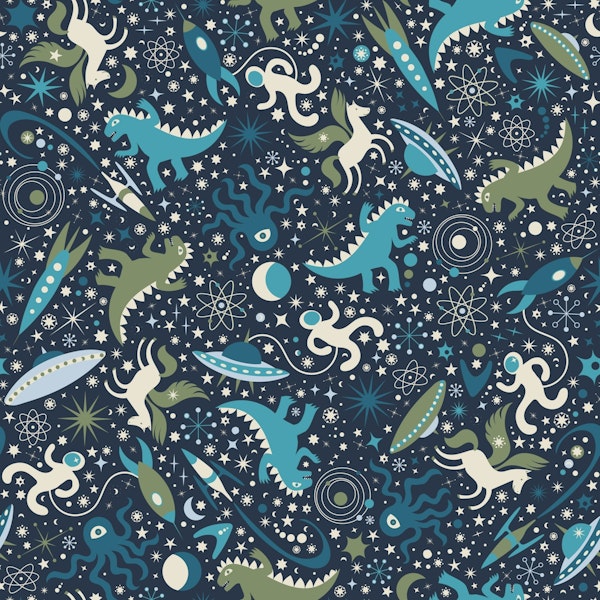 Space Adventure with Monsters - teal navy