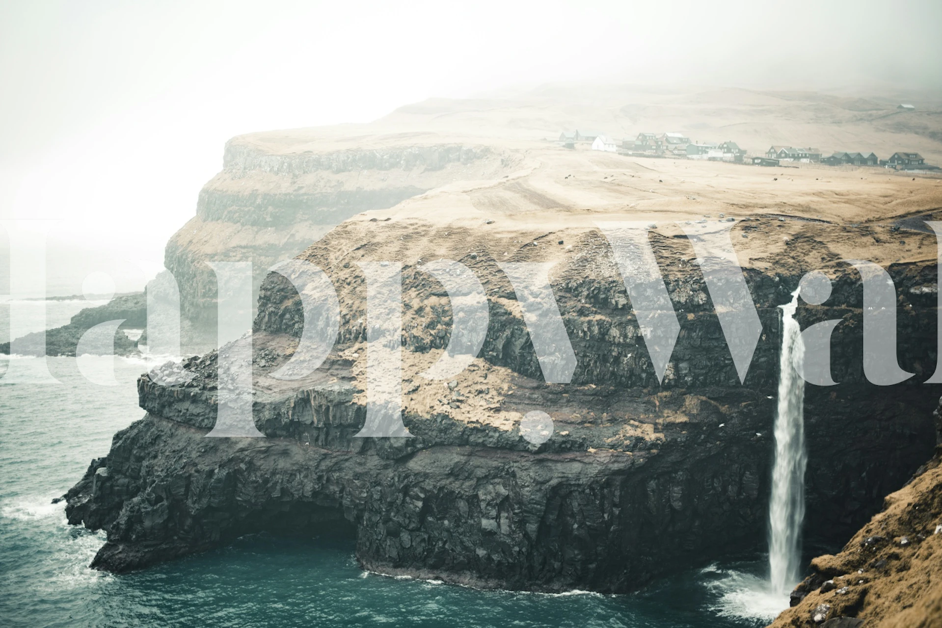 Dramatic Faroe Island Cliffs wallpaper in a room