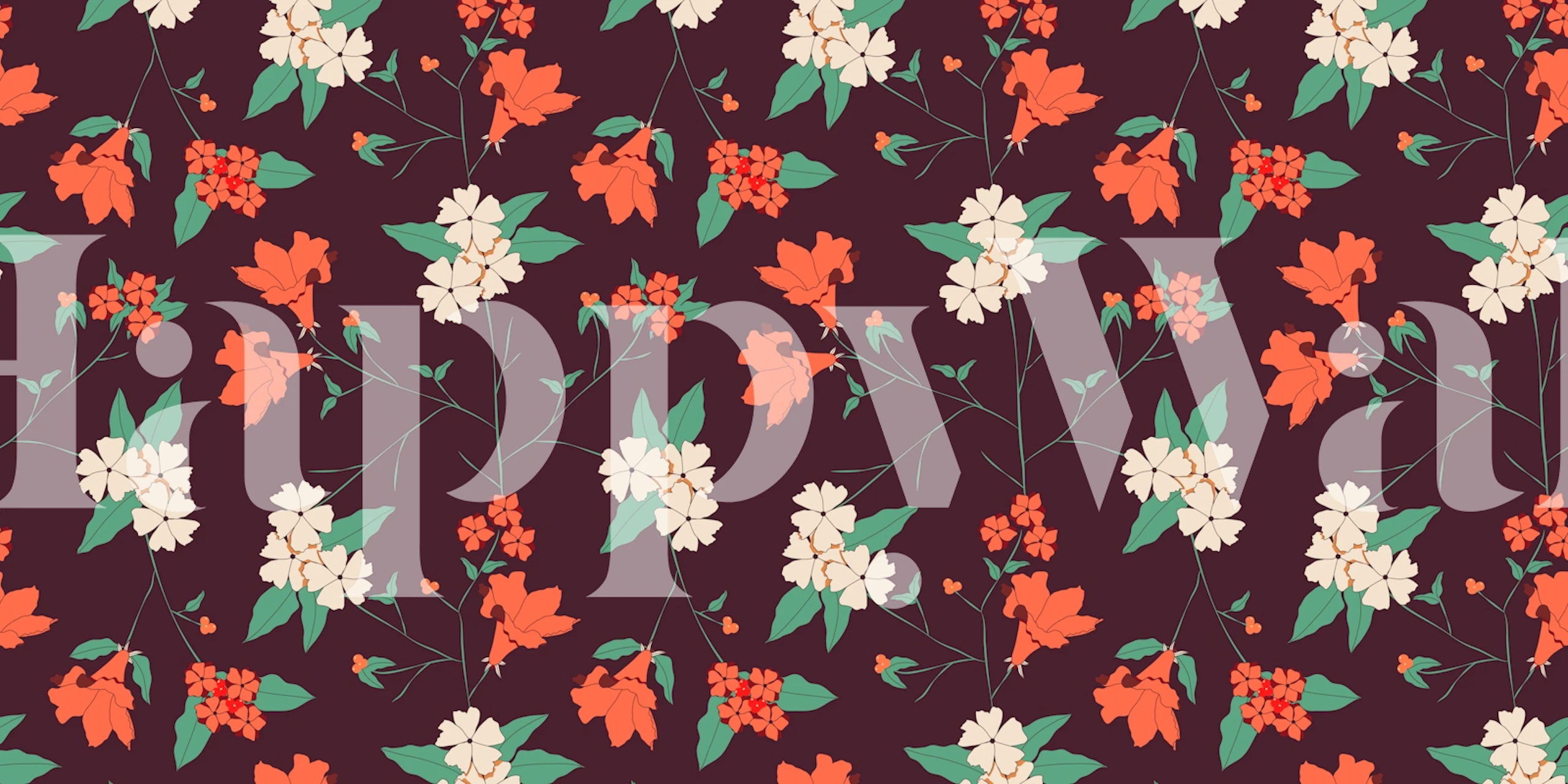 Orange and white floral pattern on dark background wallpaper