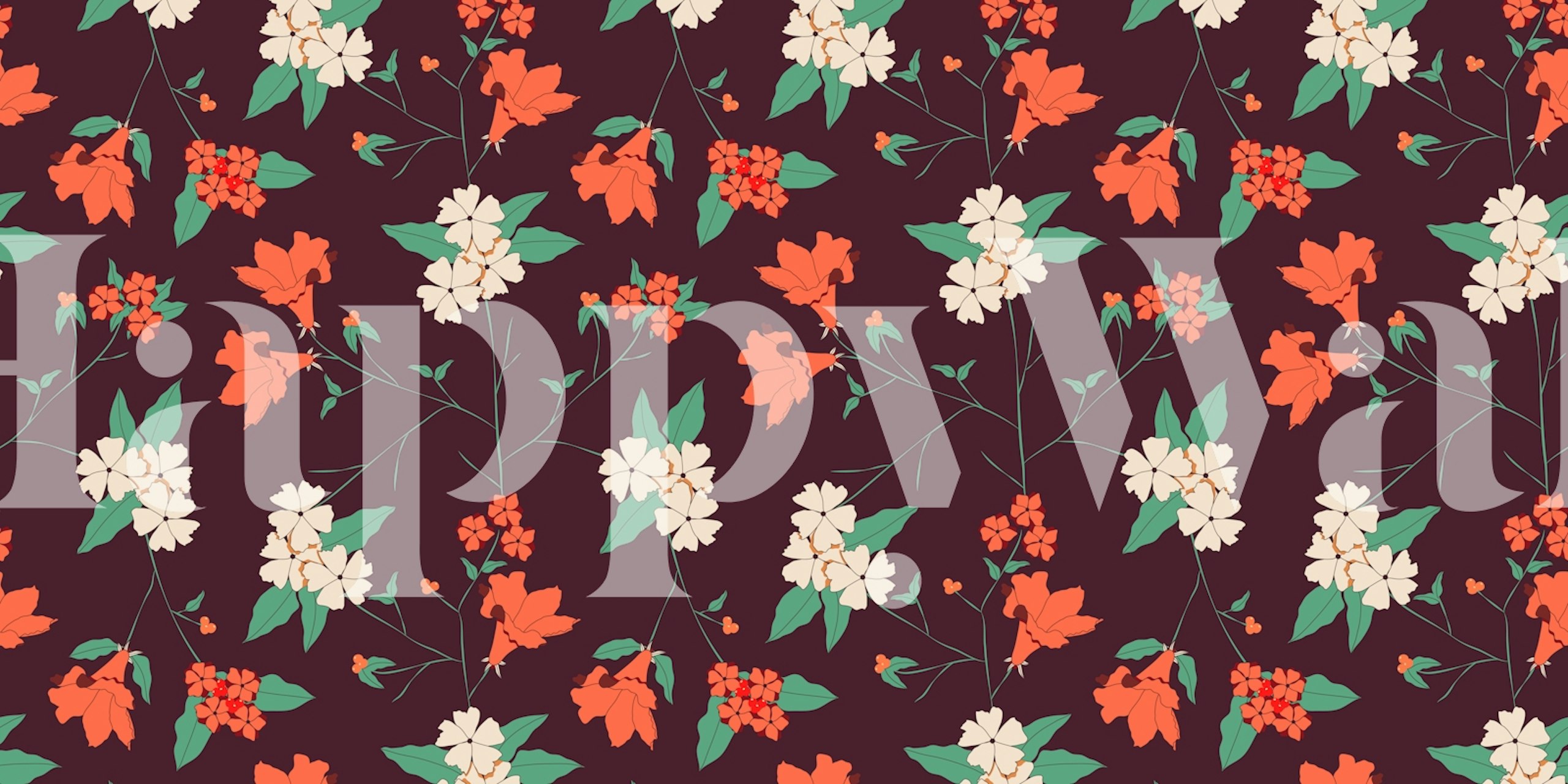 Orange and white floral pattern on dark background wallpaper