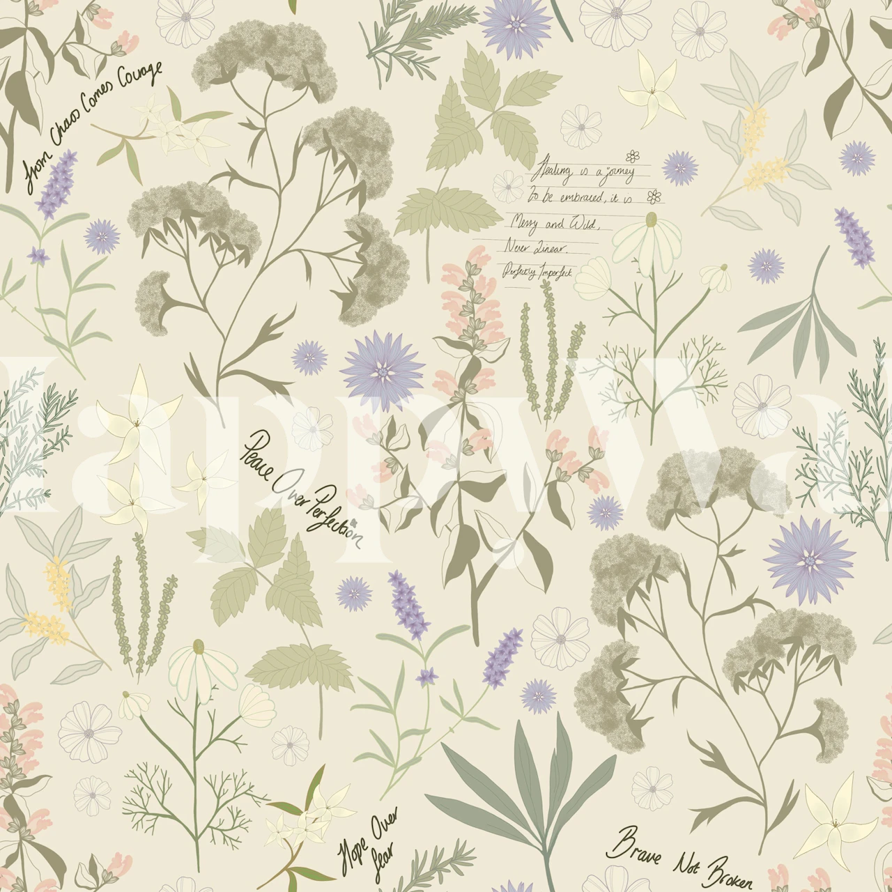 Field notes wallpaper in a room setting