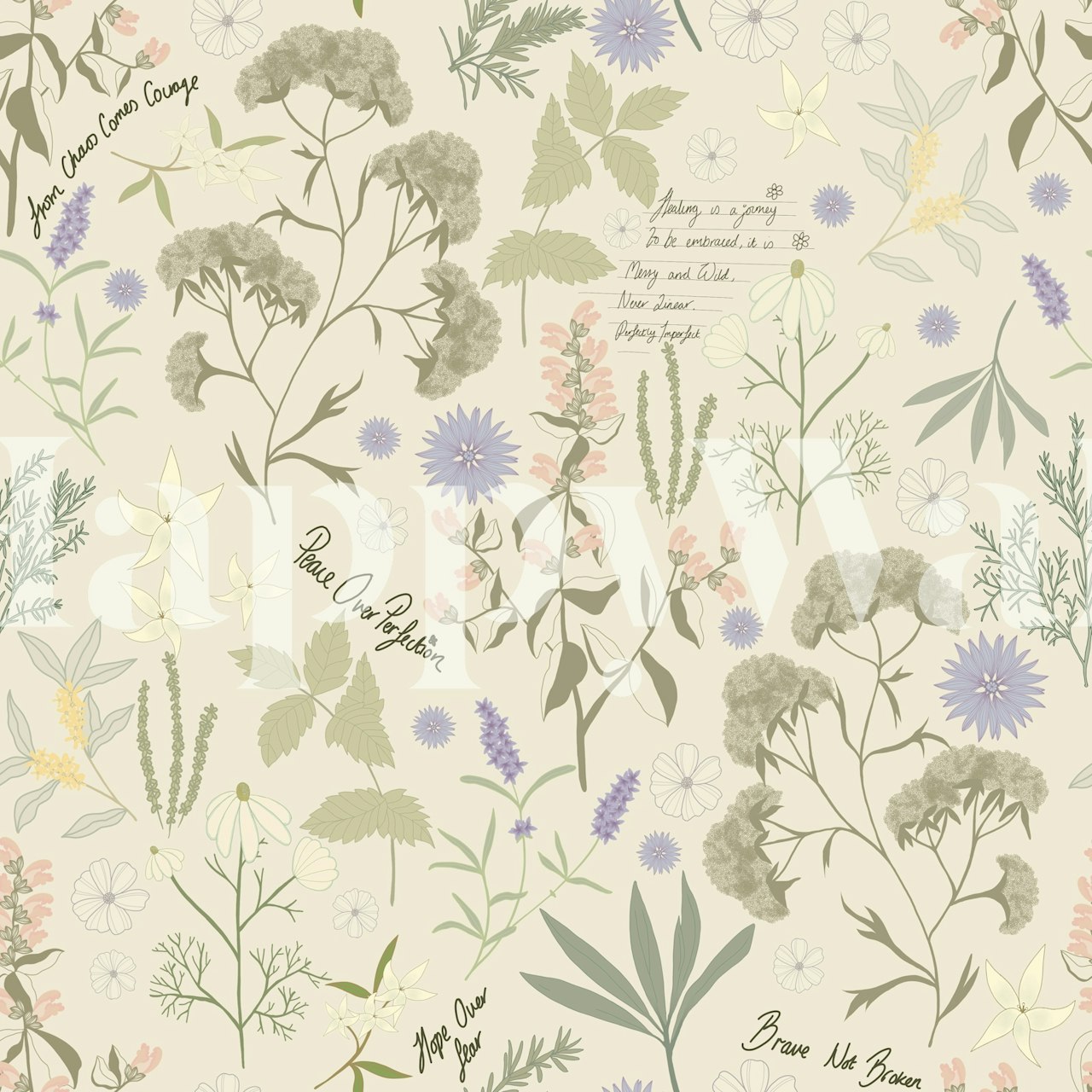 Field notes wallpaper in a room setting