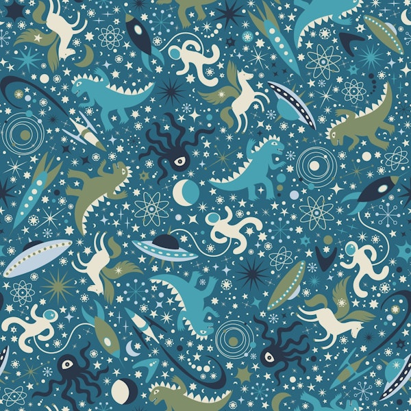 Space Adventure with Monsters turquoise teal