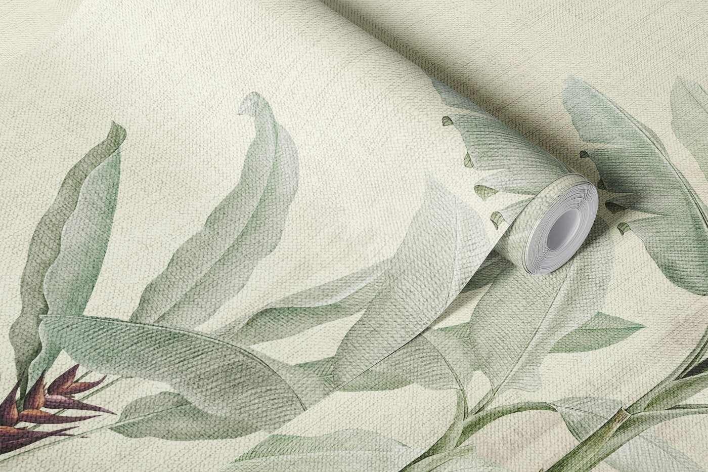 Vintage Jungle Landscape & birds - sage wallpaper roll