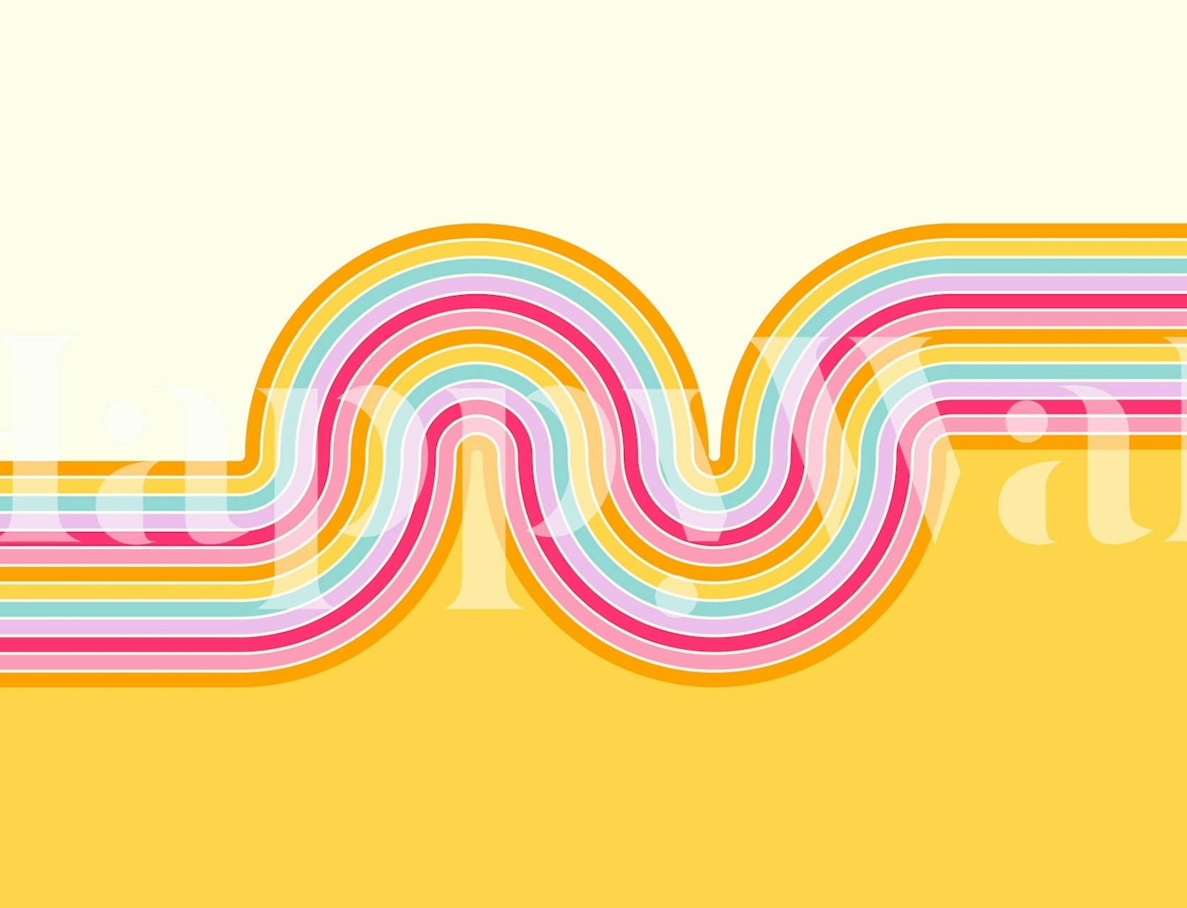 Colorful curved lines in pink, blue, yellow on a light background wallpaper