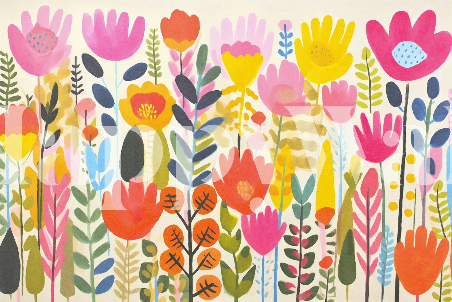 Vibrant floral wallpaper in a room