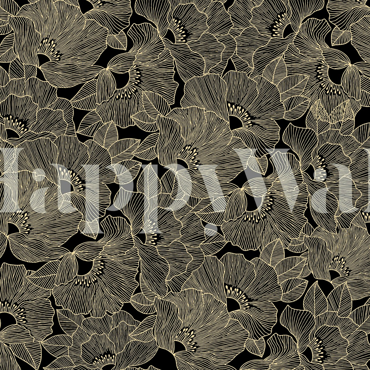 Black and Gold Blooms wallpaper in a room