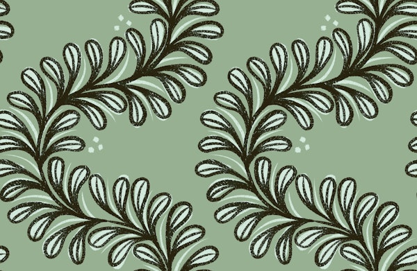 Botanical Stripe Curved Vines Sage Green Leaf