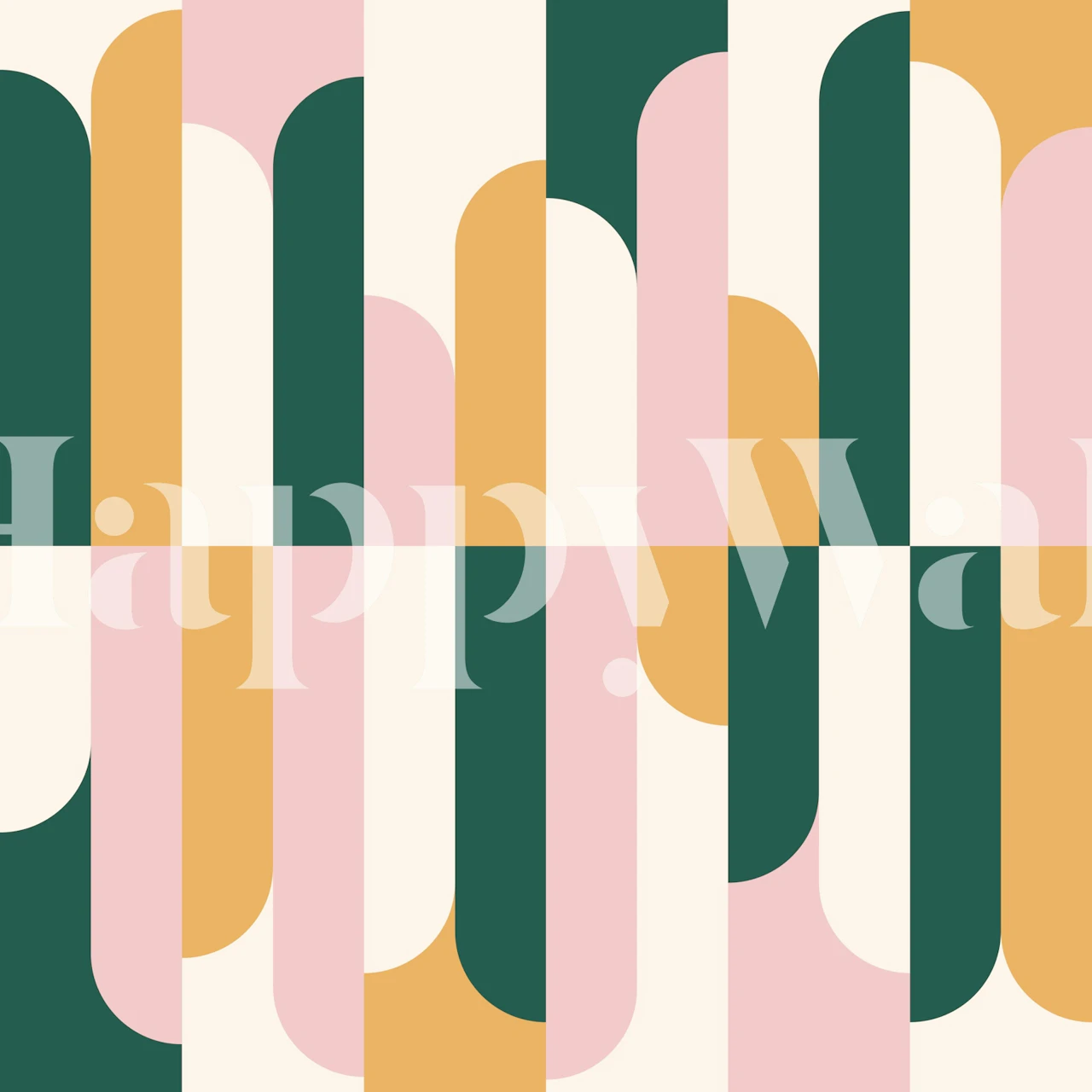 Midcentury Arch Green Pink wallpaper in een kamer