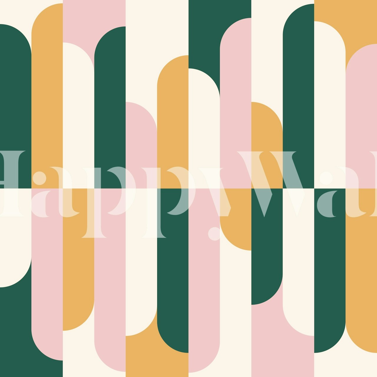 Midcentury Arch Green Pink wallpaper in a room