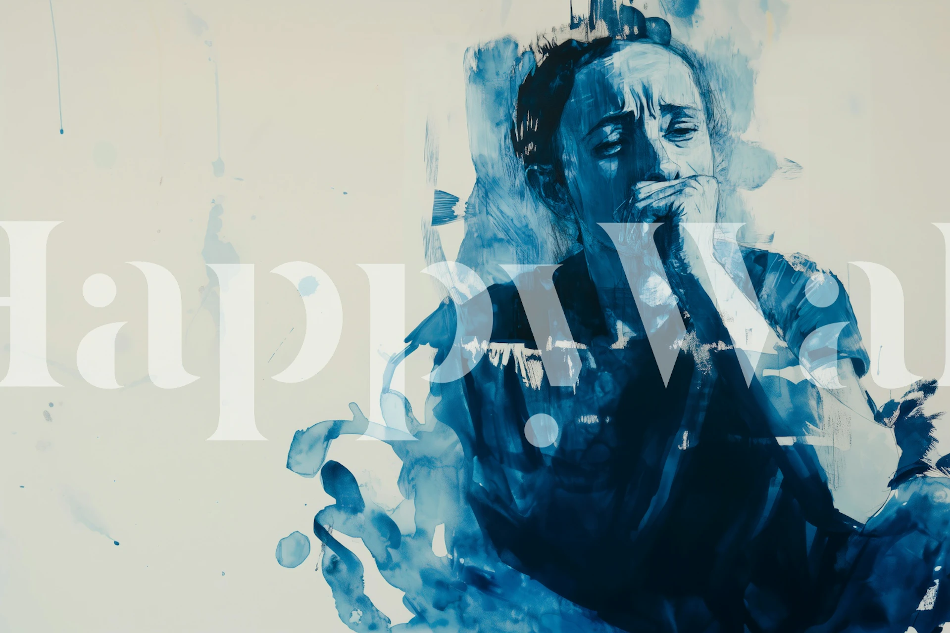 Abstract blue brush strokes and a figure illustration wallpaper
