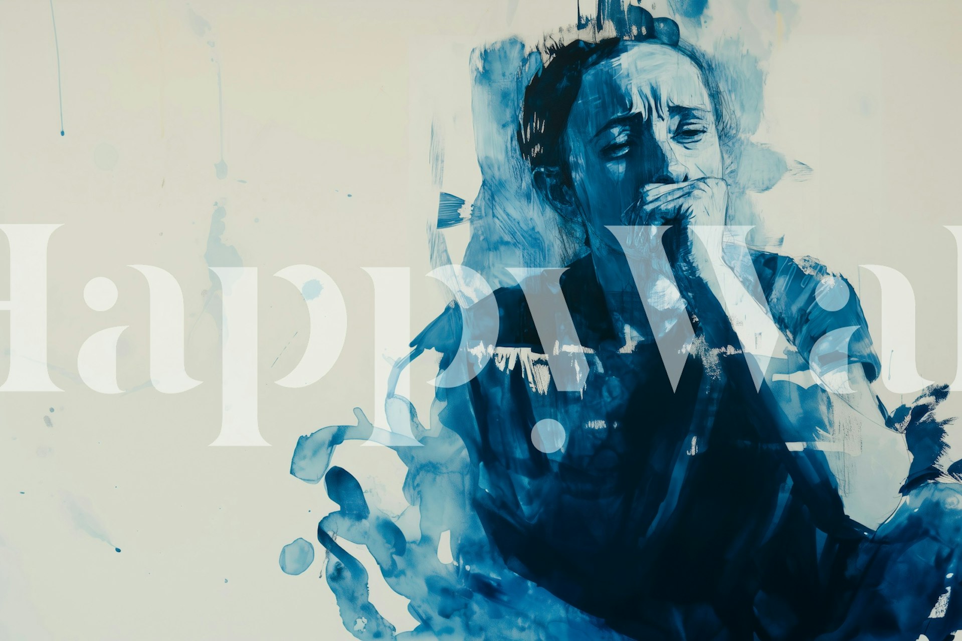 Abstract blue brush strokes and a figure illustration wallpaper