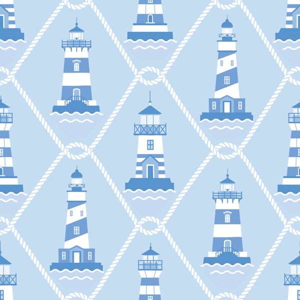 Striped Lighthouses Coastal Chic blue