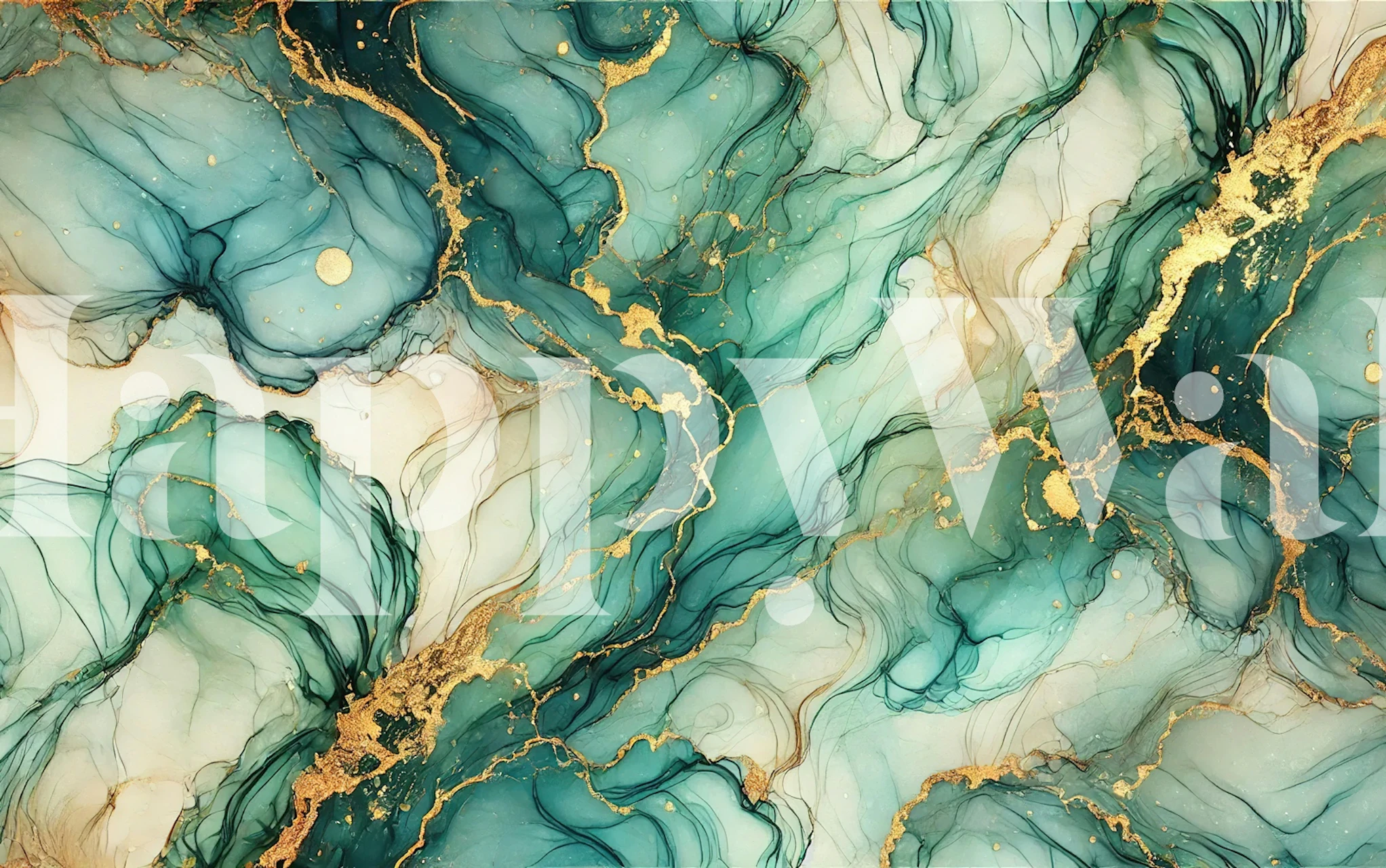 Botanic Teal Alcohol Ink Tapete in einem Raum