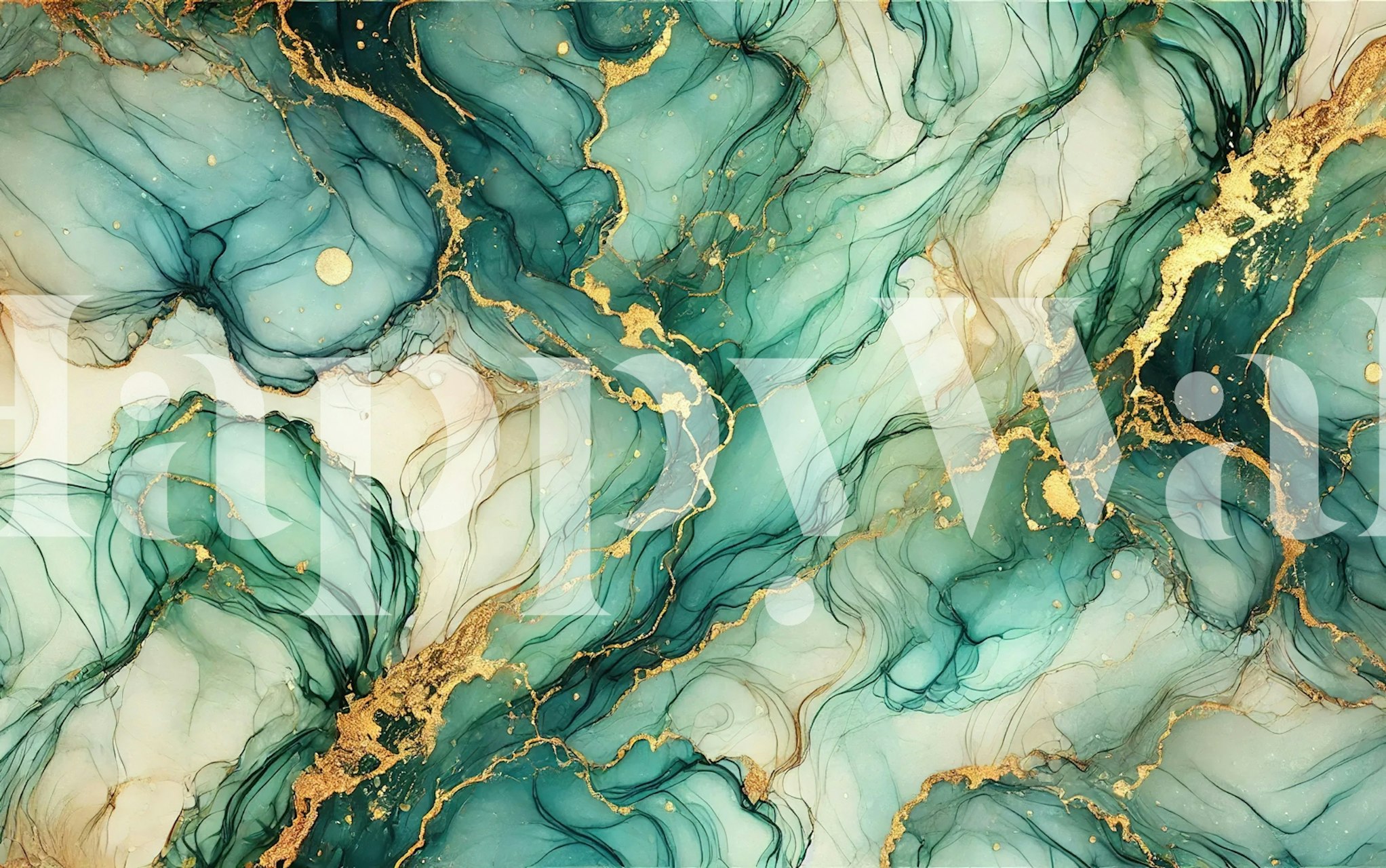 Teal and gold fluid abstract design wallpaper
