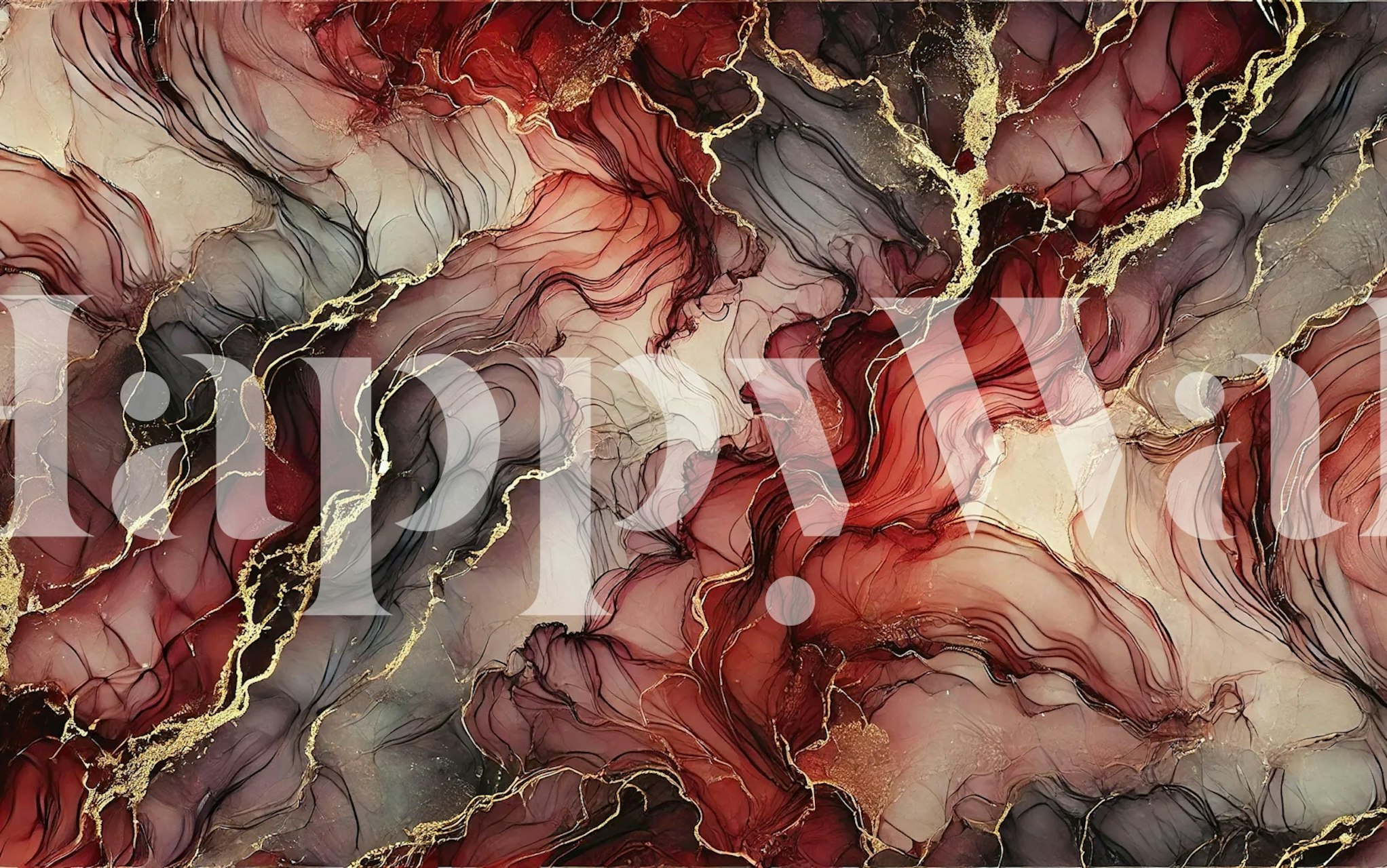 Ταπετσαρία σχέδιο Burgundy Silk Alcohol Ink στο δωμάτιο