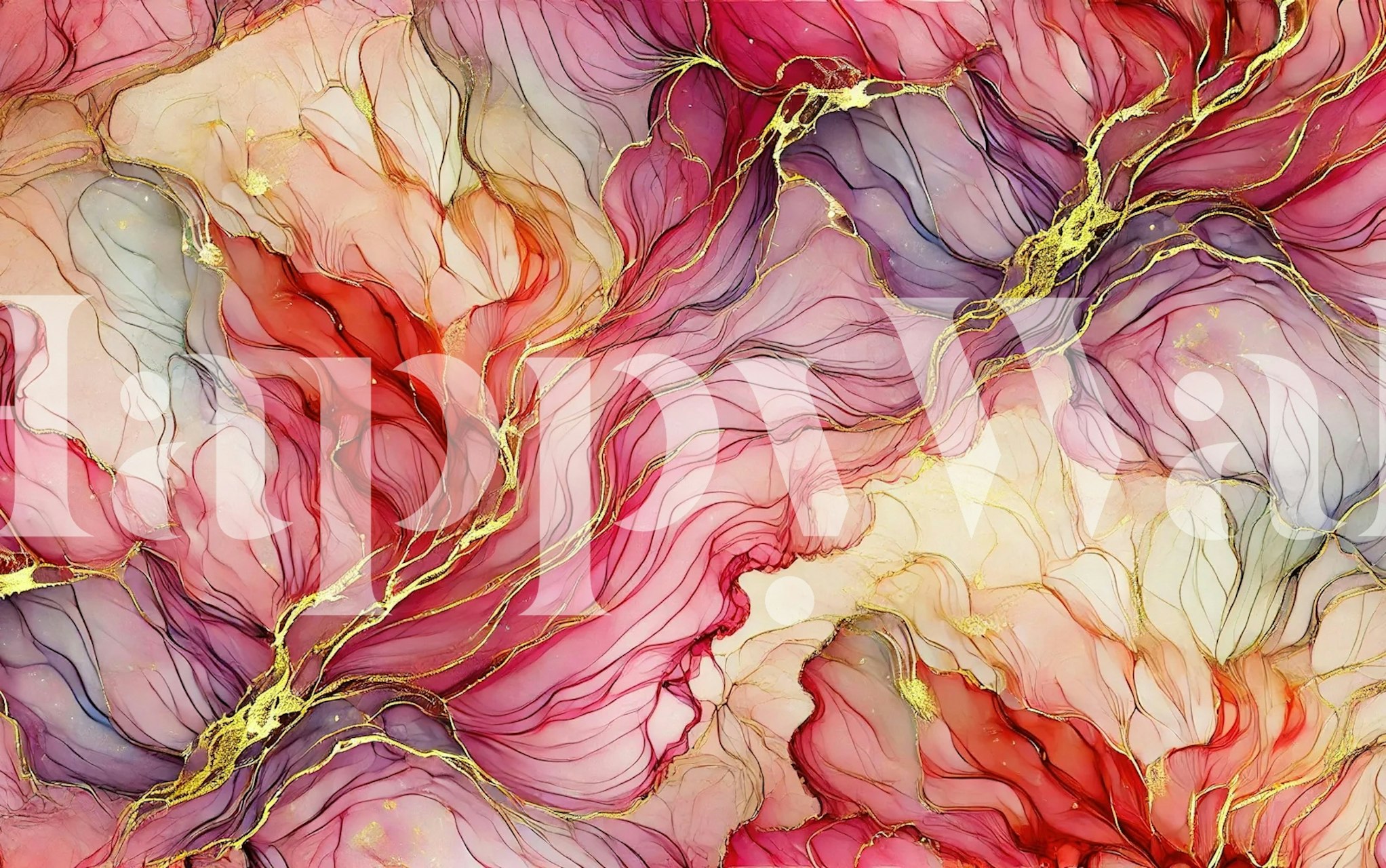 Fuchsia & Coral Bloom Alcohol Ink wallpaper in een kamer