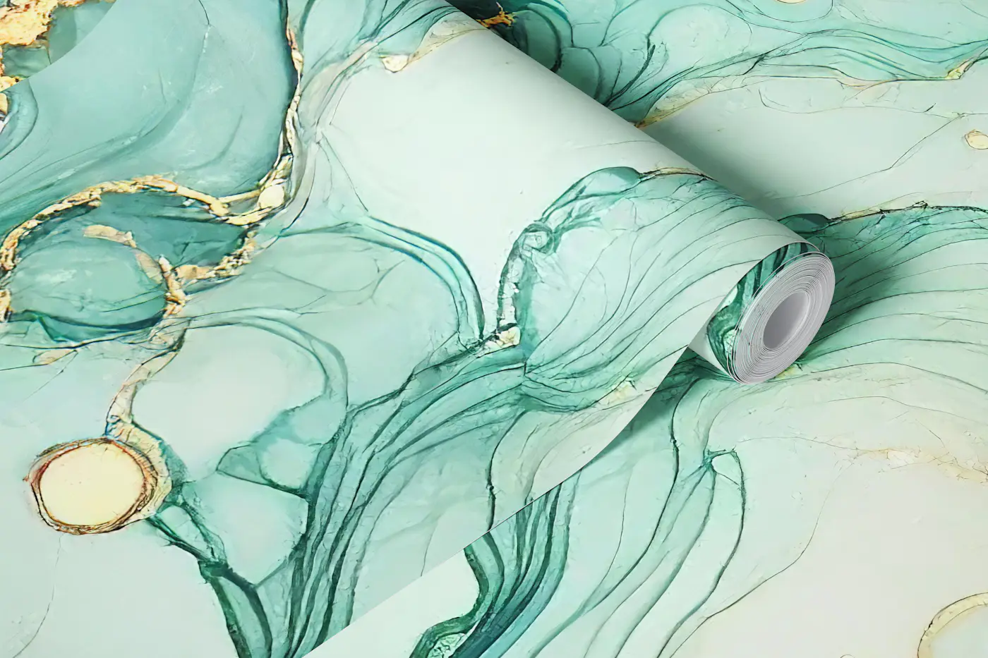 Turquoise Gold Alcohol Ink Marble wallpaper roll