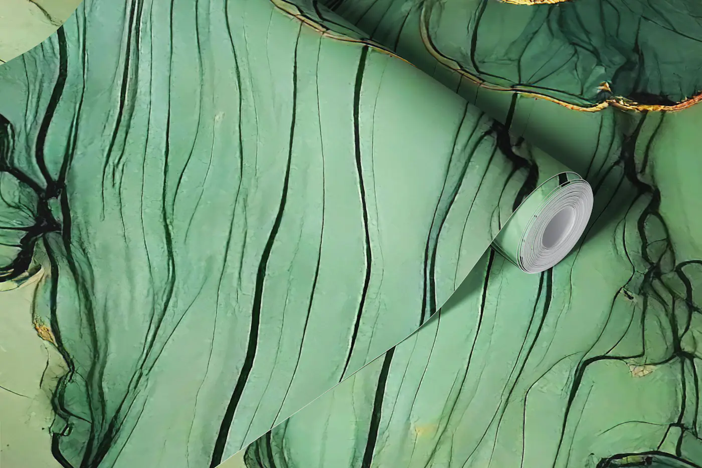 Emerald Gold Alcohol Ink Flowers wallpaper roll
