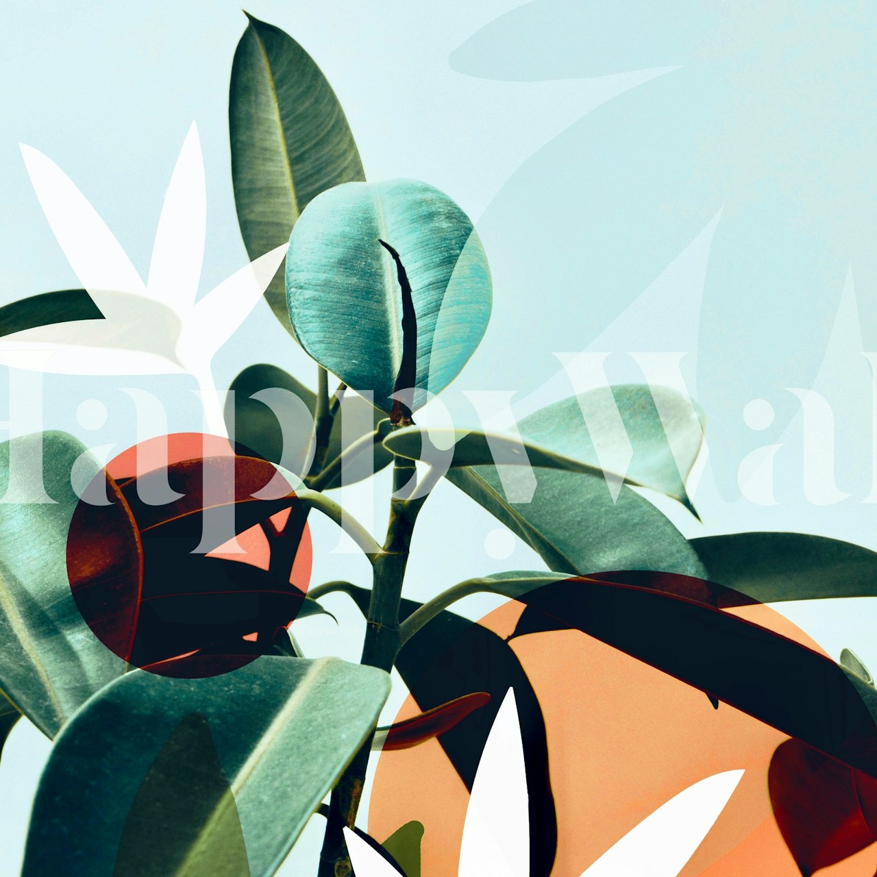 Tropical leaves and abstract shapes in soft colors wallpaper