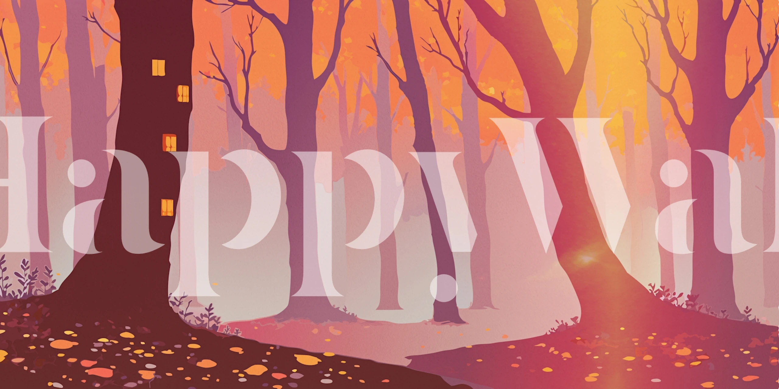 Fairy tale forest wallpaper in a room