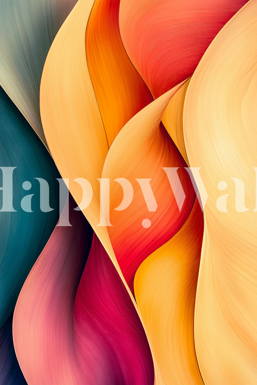 Vibrant colorful wave patterns in shades of orange, pink, and teal wallpaper