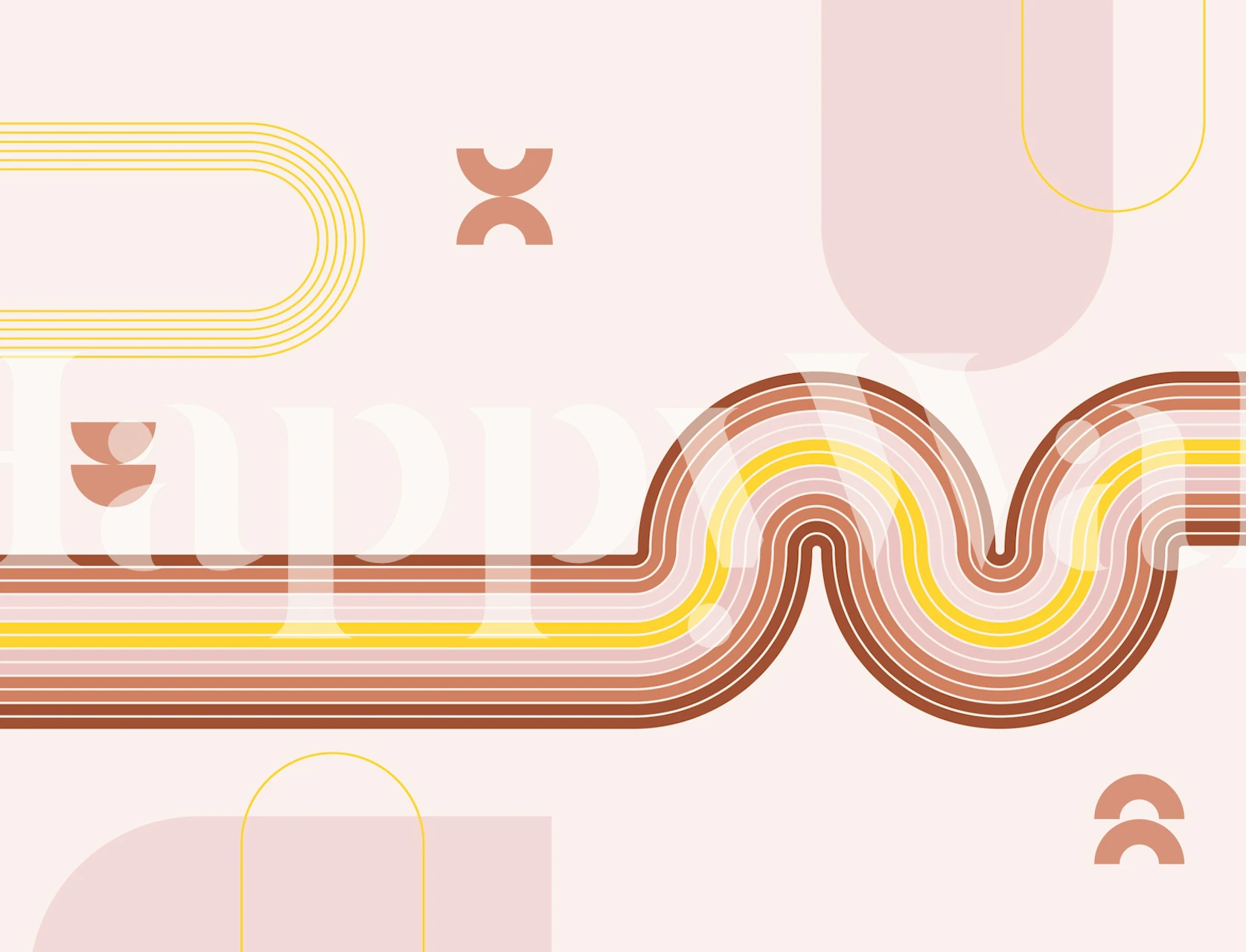 Curvy lines in pink, yellow, and brown retro style wallpaper