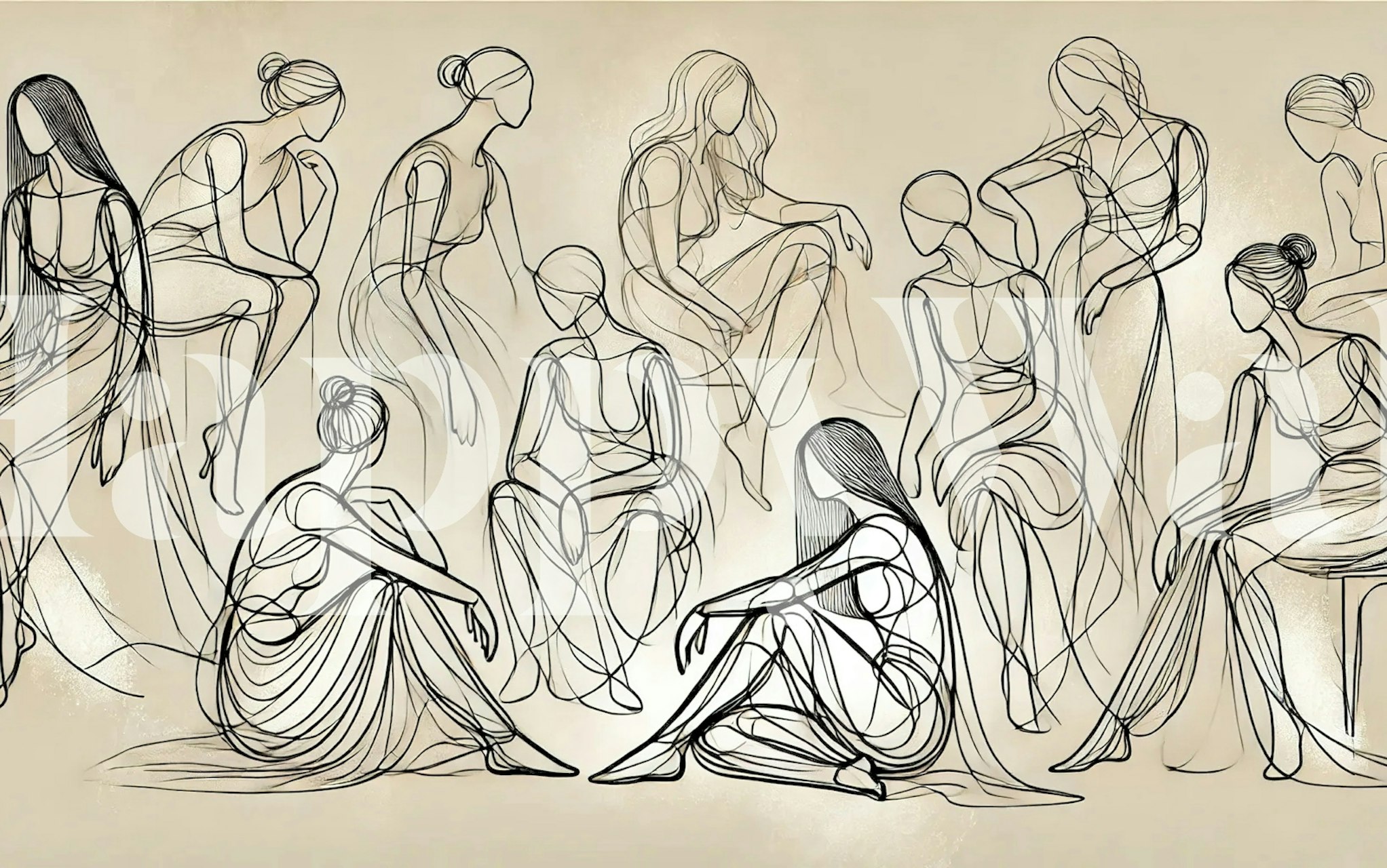 Figure Study-behang tentoongesteld in een kamer