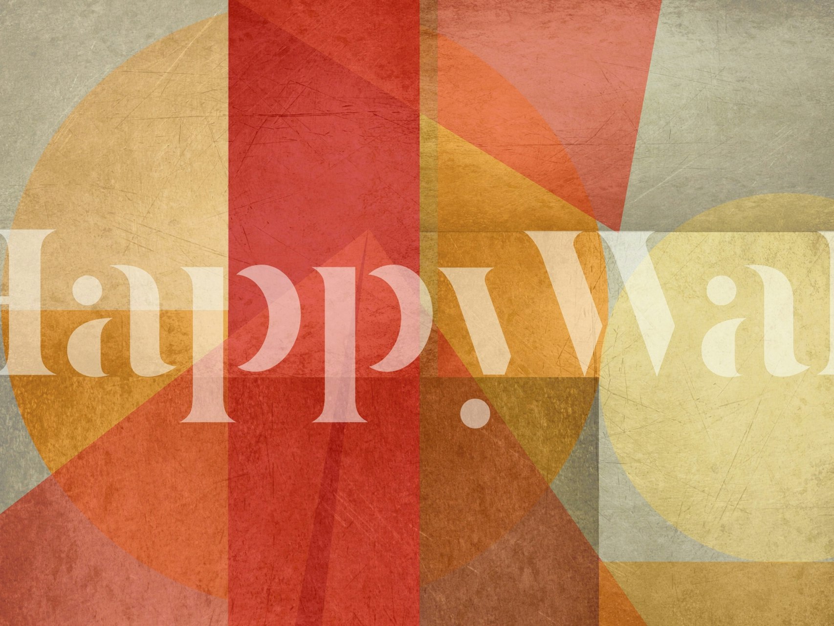 Colorful geometric shapes in beige, red, orange, and yellow wallpaper