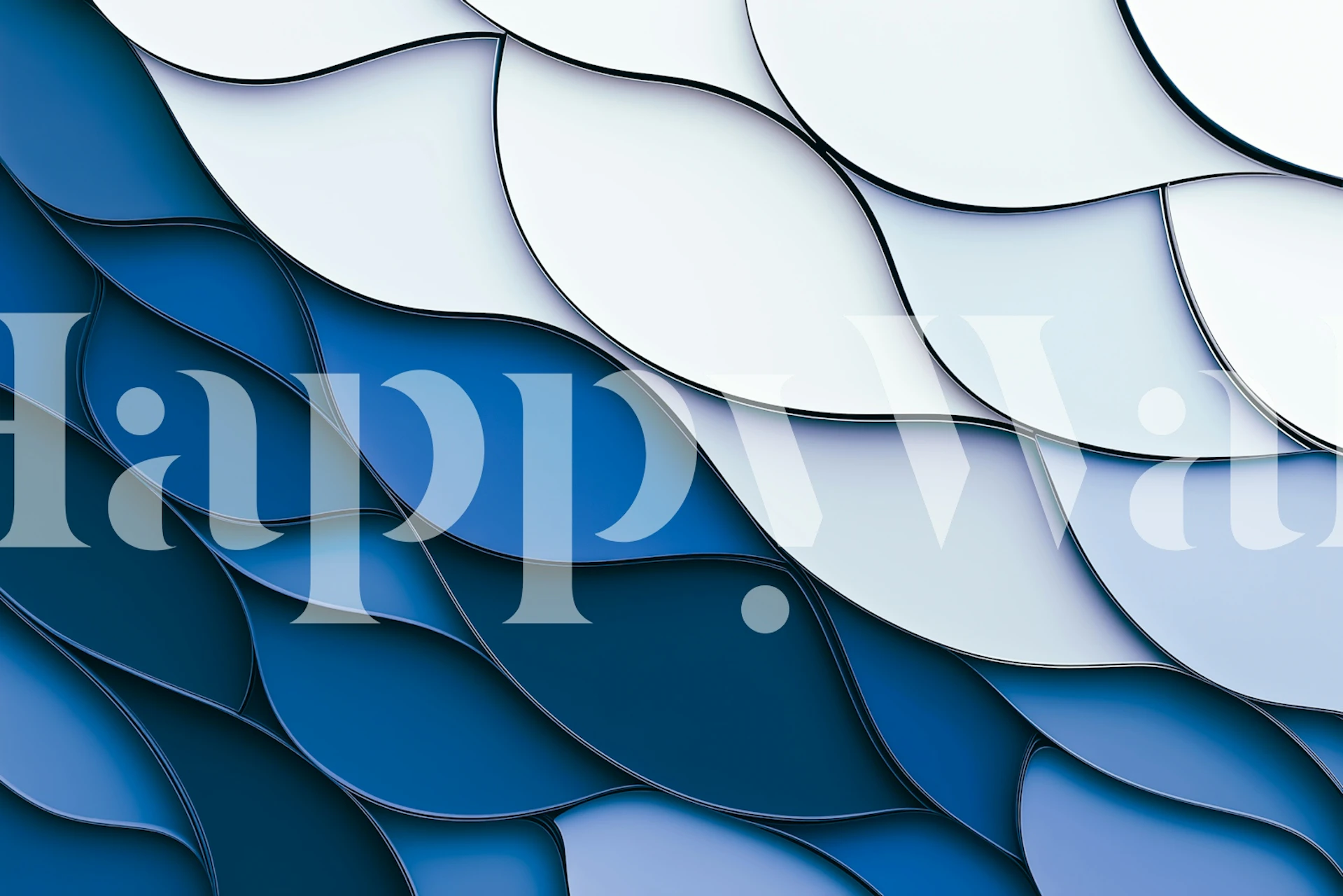 Blue and white wavy pattern wallpaper