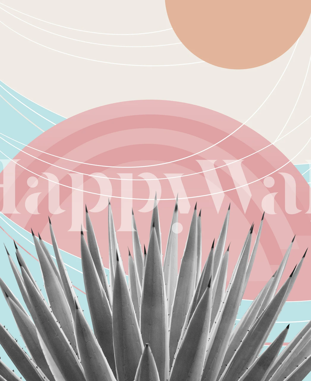 Agave plant with pastel abstract shapes and lines wallpaper