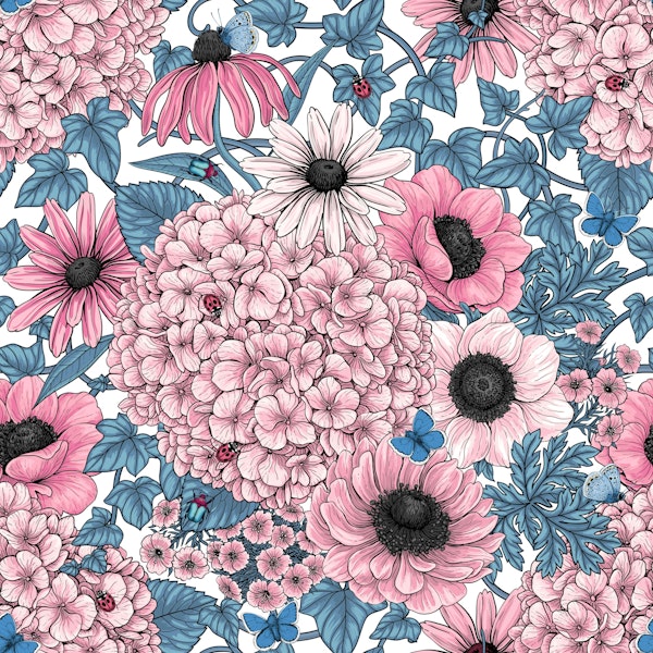 Bold garden florals in pink and blue